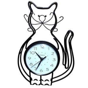 Vintage Black Cat Metal Wall Desk Clock Battery Power 14” Works Great